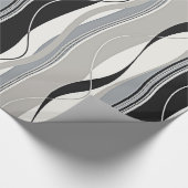 Gewelltes vertikale Streifen-Schwarz-Grau u. Weiß Geschenkpapier (Ecke)