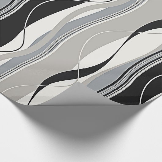 Gewelltes vertikale Streifen-Schwarz-Grau u. Weiß Geschenkpapier (Ecke)