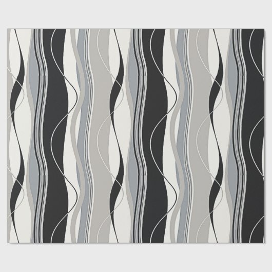Gewelltes vertikale Streifen-Schwarz-Grau u. Weiß Geschenkpapier (Flach)