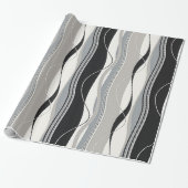 Gewelltes vertikale Streifen-Schwarz-Grau u. Weiß Geschenkpapier (Ungerollt)