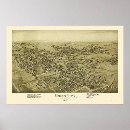 Gewerkschaft City, PA Panorama Karte - 1895 Poster (Vorne)