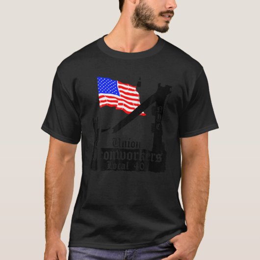 Gewerkschaft Ironworker Local 40 NYC American Flag T-Shirt (Vorderseite)