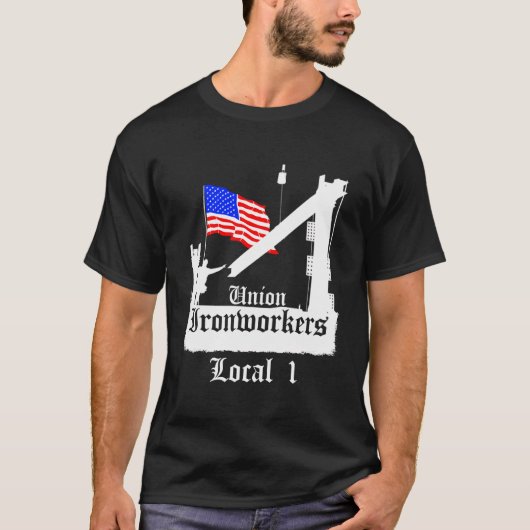 Gewerkschaft Ironworker Lokal 1 amerikanische Flag T-Shirt (Vorderseite)