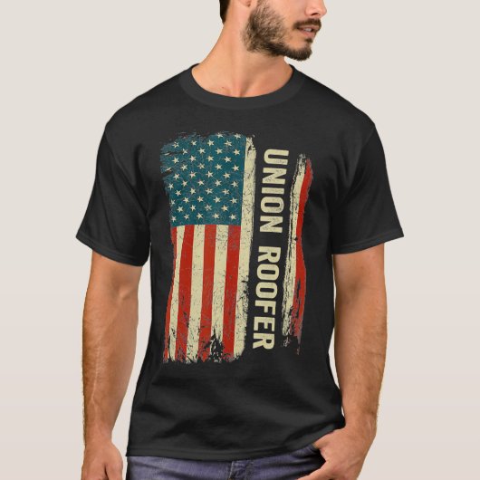 Gewerkschaft Roofer American Flag T-Shirt (Vorderseite)