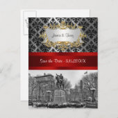 Gewerkschaft Square NYC Black Damask 211 Save the  Ankündigungspostkarte (Vorne/Hinten)