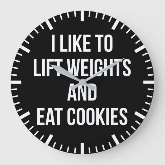 Gewicht heben und Cookies essen - Lustiges Trainin Große Wanduhr (Vorderseite)