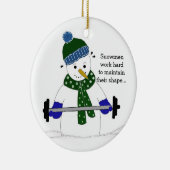 Gewicht Lifting Snowman Keramikornament (Rechts)
