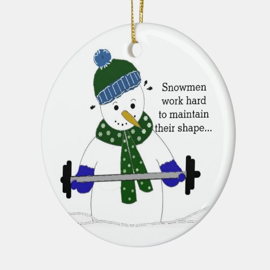 Gewicht Lifting Snowman Keramikornament (Links)