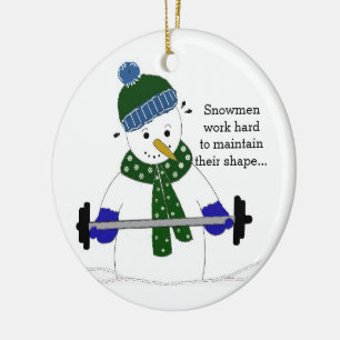 Gewichte hebender Schneemann Keramikornament