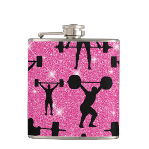 Gewichtheben Fitness Workout Sport Rosa Glitter Flachmann