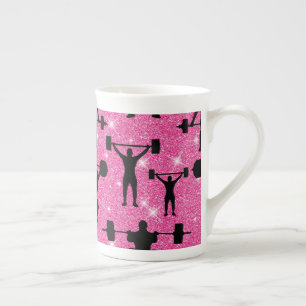 Gewichtheben Fitness Workout Sport Rosa Glitter Porzellantasse