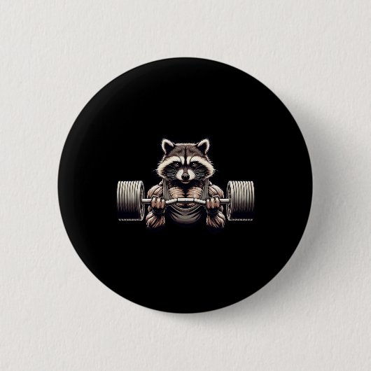 Gewichtheben gegerissener Raccoon Gym Workout Musc Button (Vorderseite)