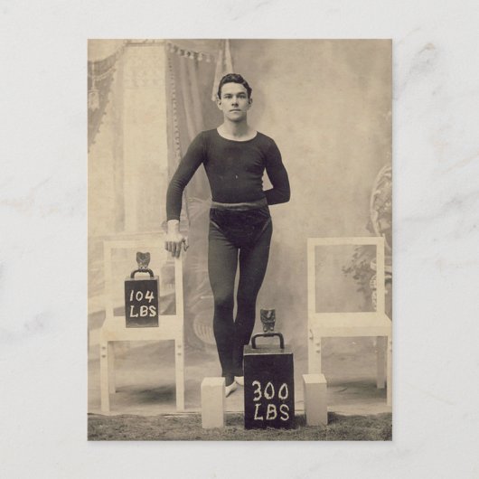 Gewichtheber im Retrolook Postkarte (Vorderseite)