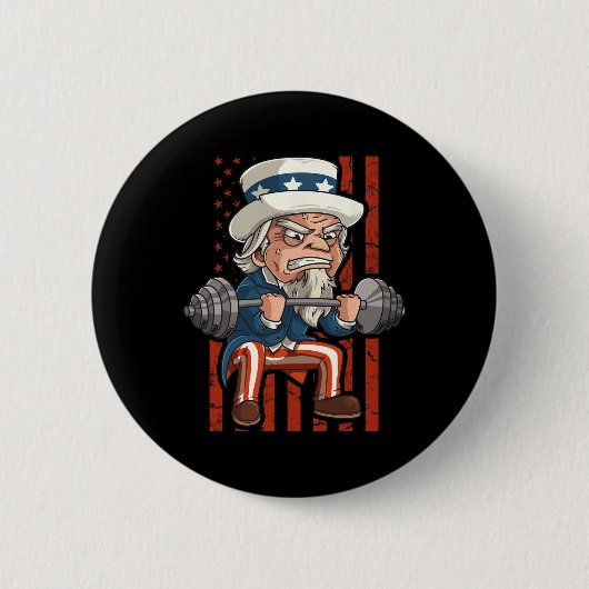 Gewichtszunahme Onkel Sam Patriotic 4. Juli Gym Button (Vorderseite)