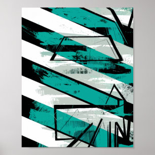 Gewinkelte Streifen mit Teal-Pinseltexturen Poster
