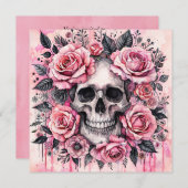 Gewinnen des Schädels und rosa Rosen gotisch Einladung (Vorne/Hinten)