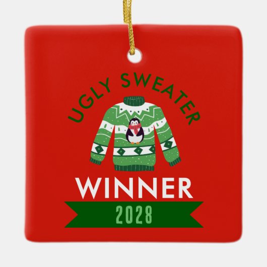 Gewinner des Ugly Sweater Contest Keramikornament (Vorderseite)