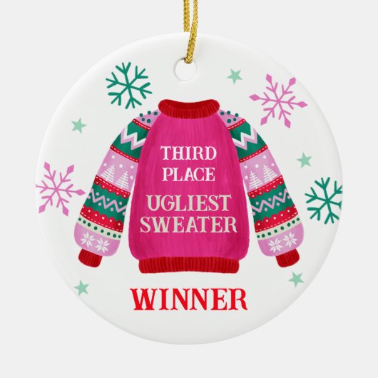 Gewinner des Ugly Sweater Contest Prize Keramik Ornament (Vorne)