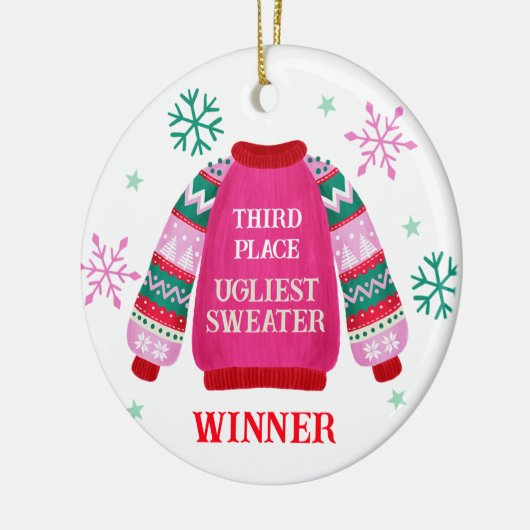 Gewinner des Ugly Sweater Contest Prize Keramik Ornament (Links)