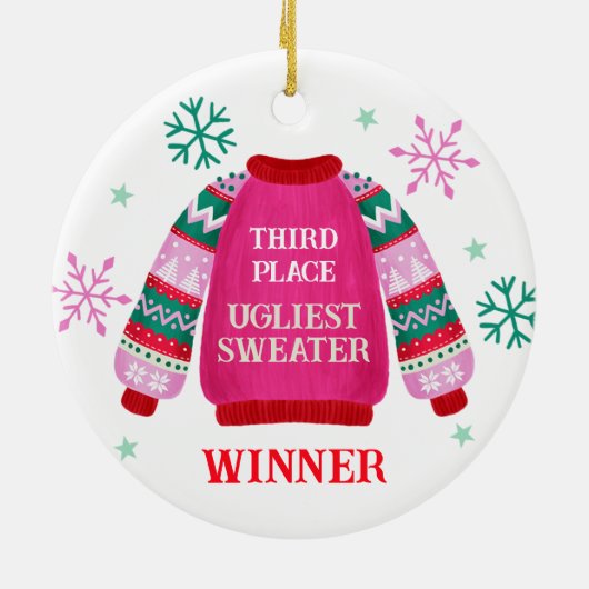 Gewinner des Ugly Sweater Contest Prize Keramik Ornament (Hinten)