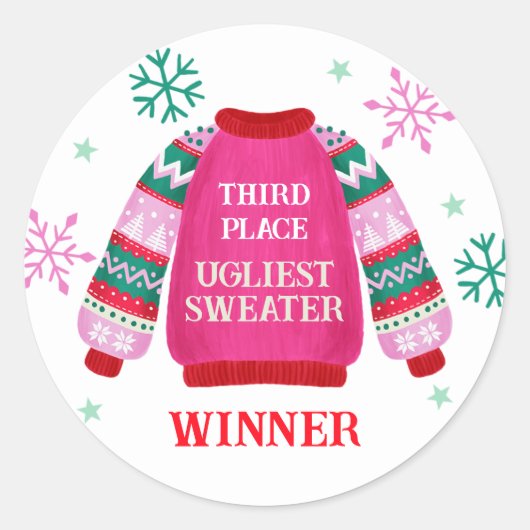 Gewinner des Ugly Sweater Contest Prize Runder Aufkleber (Vorderseite)