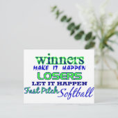 Gewinner....Fast Pitch Softball Postkarte (Stehend Vorderseite)