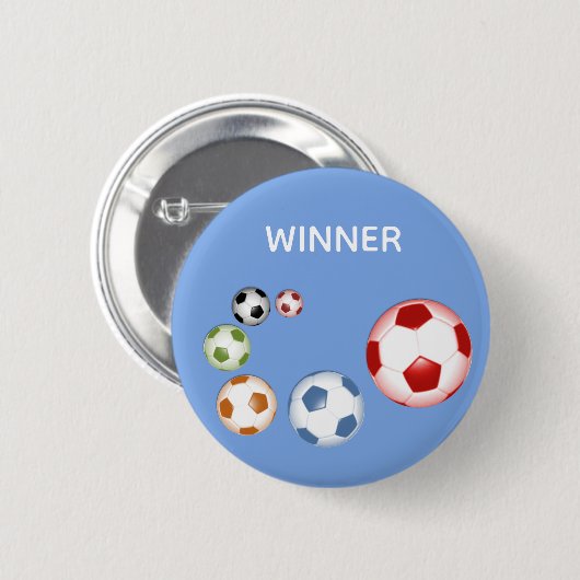 Gewinner Fußball (Fußball) Balls on Sky Blue Button (Vorne & Hinten)