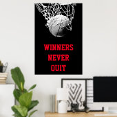 Gewinner geben nie das Erreichen von Basketball-Po Poster (Heimbüro)