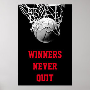 Gewinner geben nie das Erreichen von Basketball-Po Poster