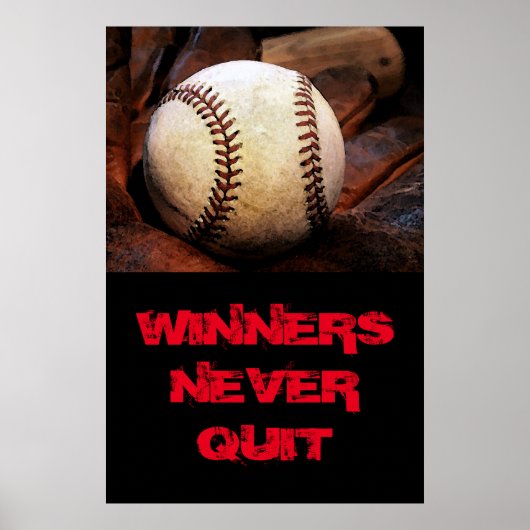 Gewinner geben nie den inspirierenden Baseball ab Poster (Vorne)
