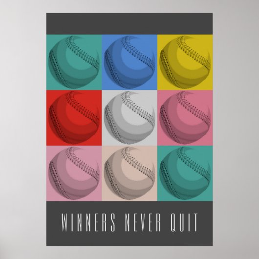 Gewinner geben nie die inspirierende Baseball-Pop- Poster (Vorne)