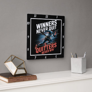 Gewinner geben nie die Motivation des Zweitplatzie Quadratische Wanduhr