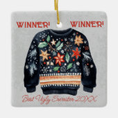 Gewinner! Gewinner! Bester Ugly Sweater von 20xx Keramikornament (Vorderseite)