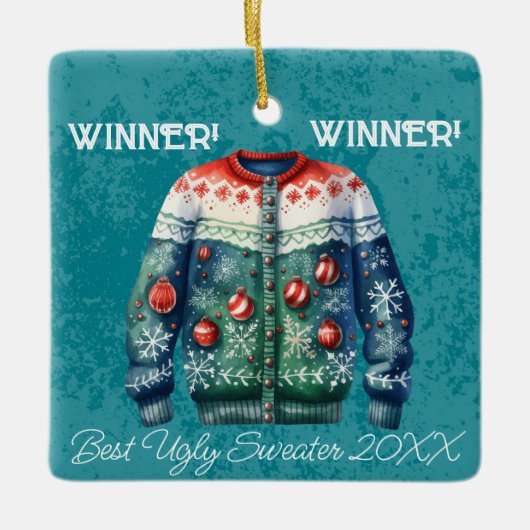 Gewinner! Gewinner! Bester Ugly Sweater von 20xx Keramikornament (Vorderseite)