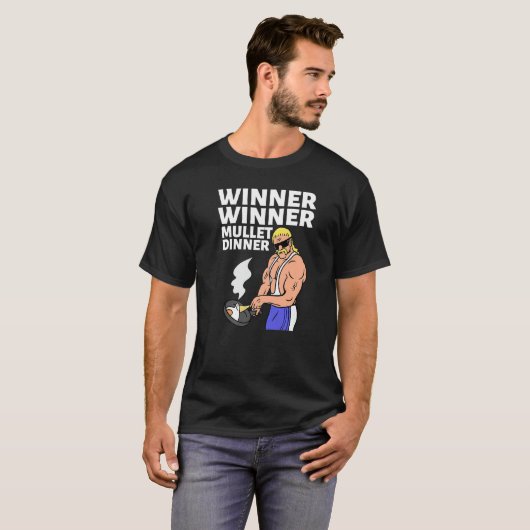 Gewinner Mullet Dinner Party im Hintergrund T-Shirt (Vorne ganz)