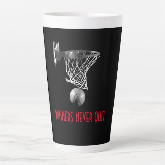 Gewinner verlassen nie Basketball Milchtasse (Vorderseite)
