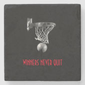 Gewinner verlassen nie Basketball Steinuntersetzer (Vorderseite)
