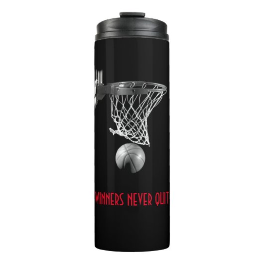 Gewinner verlassen nie Basketball Thermosbecher (Vorderseite)