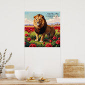 Gewissenswerter Löwe in der Rote Rose Feldgefühlsm Poster (Küche)