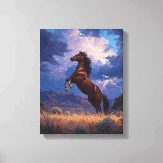 Gewitter Aufbäumendes Pferd Kraft Kunst Leinwanddruck (Vorderseite)