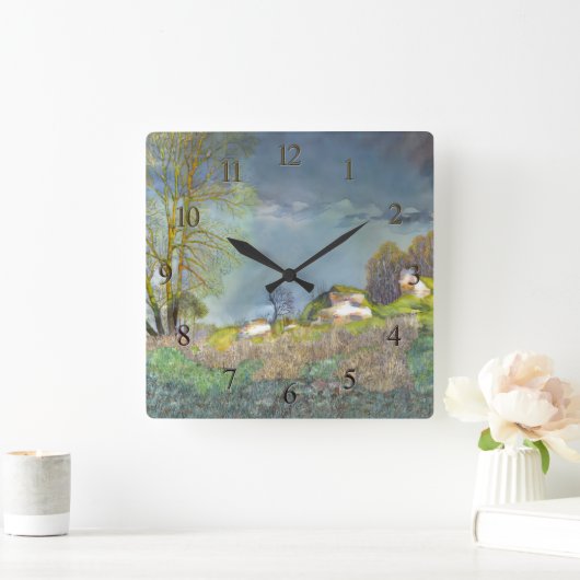 Gewitter im Frühjahr Quadratische Wanduhr (Zuhause)