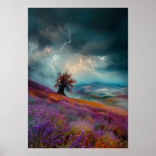 Gewitter über Lavendelfelder - Dramatisch Poster (Vorne)