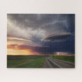 Gewitter und Blitze bei Sonnenuntergang in Wyoming Puzzle
