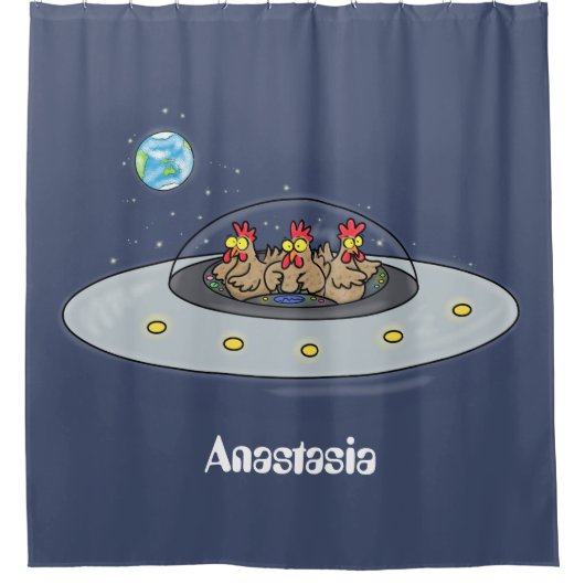 Gewitterhühner im Weltraum - Cartoon Duschvorhang (Vorderseite)