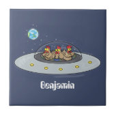 Gewitterhühner im Weltraum - Cartoon Fliese (Vorderseite)