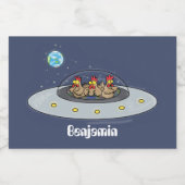 Gewitterhühner im Weltraum - Cartoon Lebensmitteletikett (Einzelnes Label)