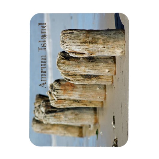 Gewitterte Posts in Sand on Beach, Amrum Island Magnet (Vertikal)