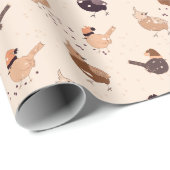 Gewitterte Vögel mit Hüten, Sternen, Beeren am Lic Geschenkpapier (Rolleneckpunkt)