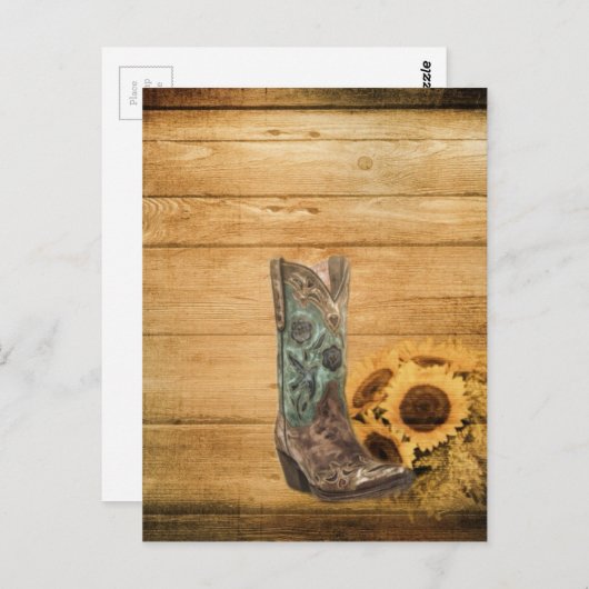 Gewitterter Western Country Sonnenblume Cowboy Sti Postkarte (Vorne/Hinten)