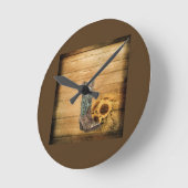 Gewitterter Western Country Sonnenblume Cowboy Sti Runde Wanduhr (Winkel)
